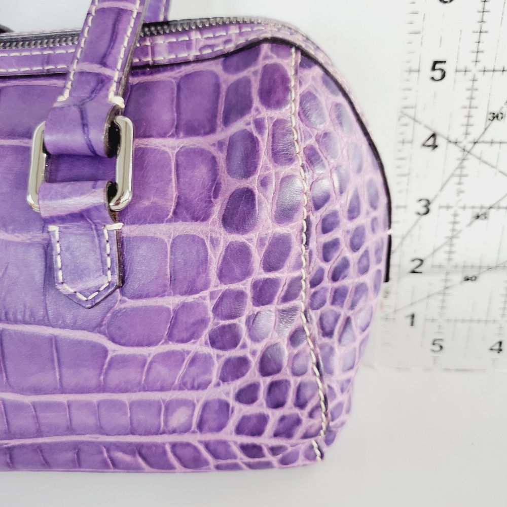 Dooney & Bourke Nile Collection Bowler Croc Leather Embossed Barrel Bowling Bag - Picture 9 of 15
